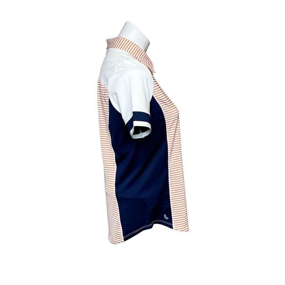 Lole blue, orange and white striped and color block performance polo size S - Picture 6 of 16